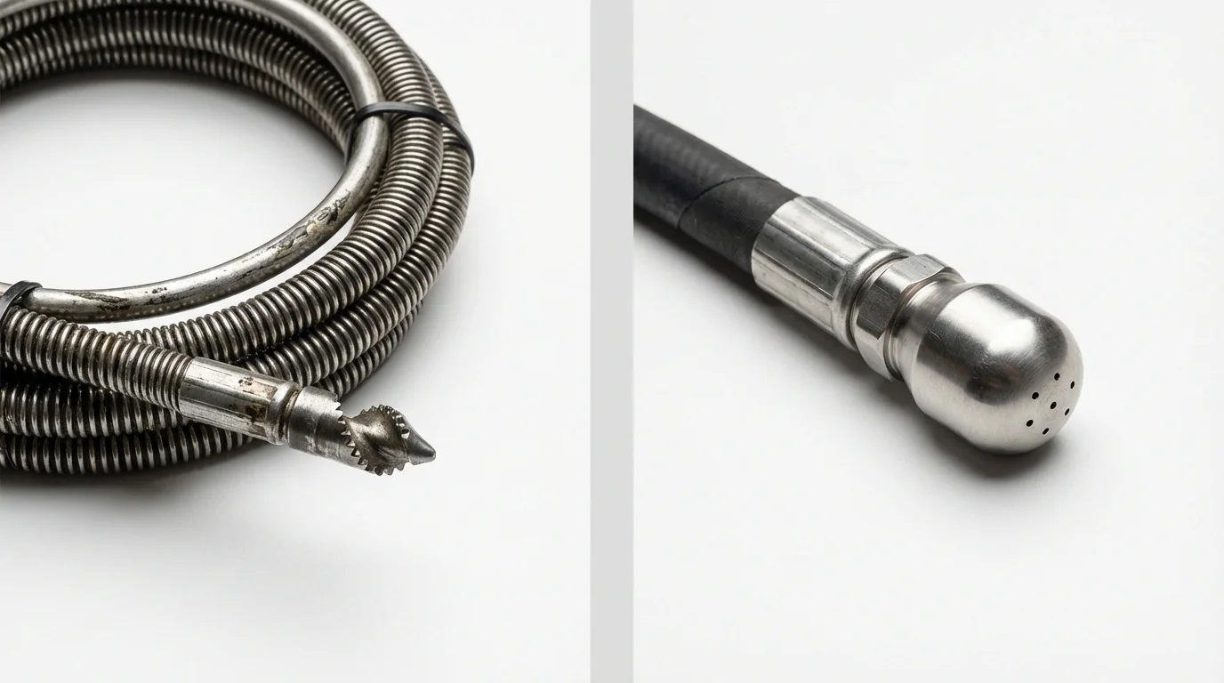 Drain snake cable and hydro jetting nozzle used for drain cleaning in Greenwood, MS