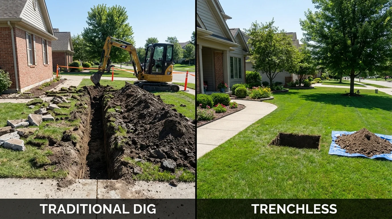Trenchless sewer repair with minimal yard damage versus traditional excavation in Greenwood, MS